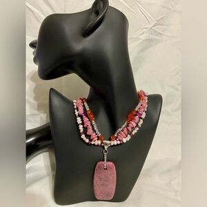 Handcrafted gemstone necklace color pink and purple